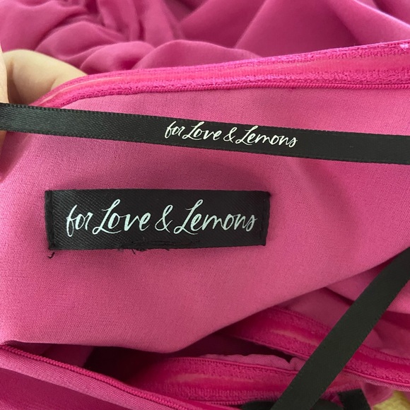 For Love & Lemons Elegant Pink Ruched Puff‎ Sleeve Mini Dress Womens Size XS/S - Picture 3 of 8